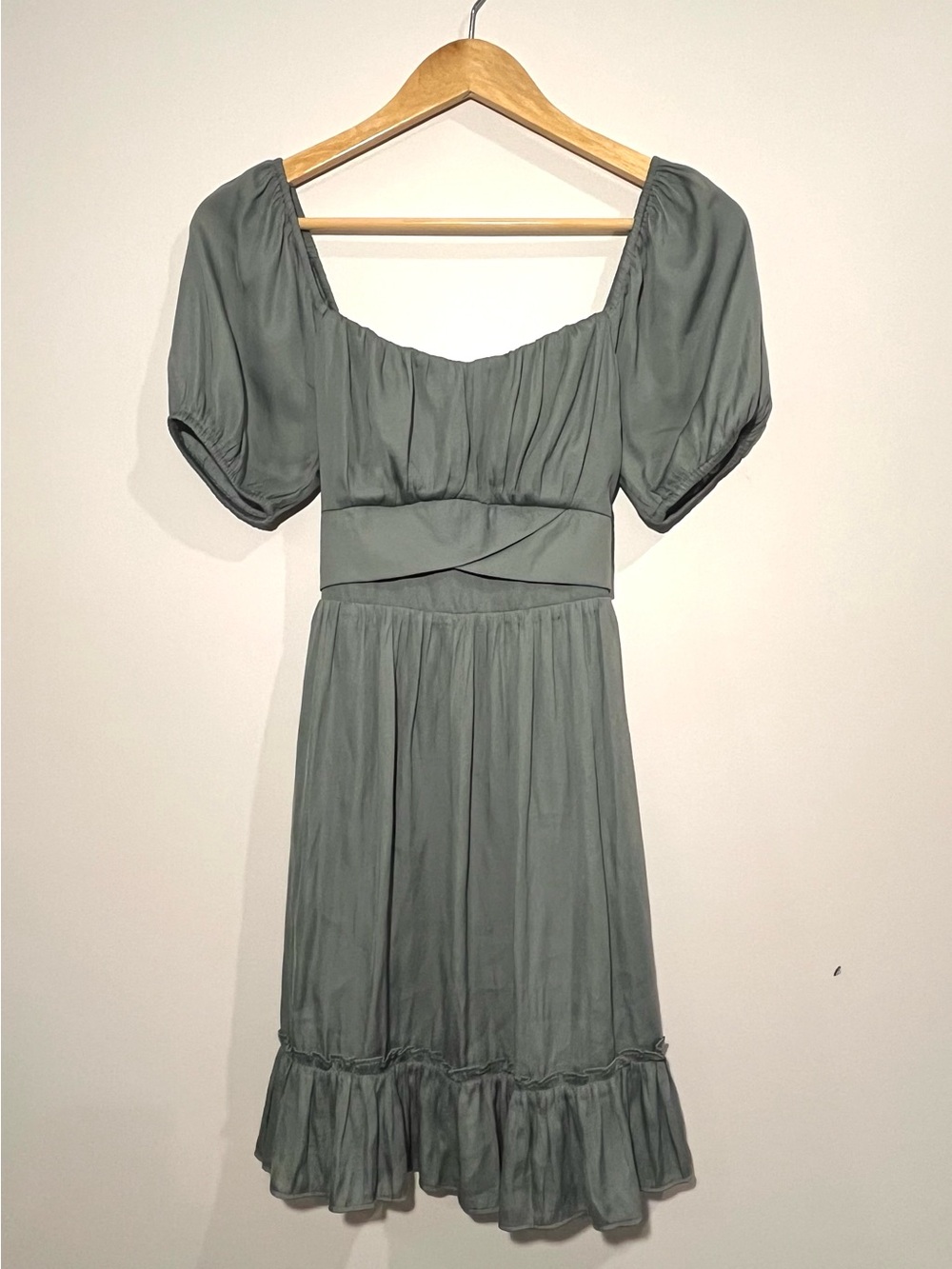 Altar’d State Sage Green Puff Sleeve Wrap Midi Dress
